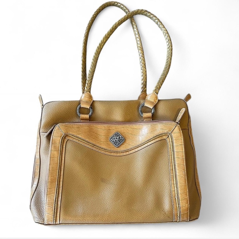 Tan Shoulder Laptop Bag with Polished Finish